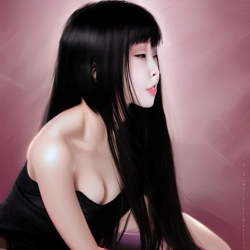Image similar to an asian girl with black hair by WLOP