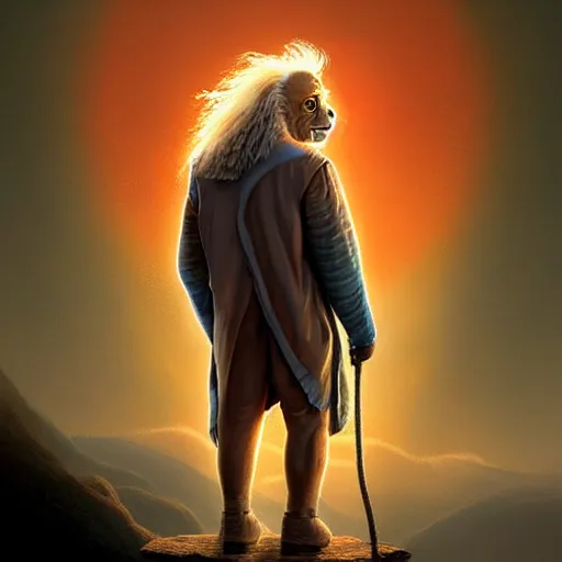 Image similar to portrait of doc brown!! sitting!!!!!!!!!!!!!!!!!!! on ( ( ( lion king ) ) ), disney animation, sharp, illustration, sharp, fanart, anime key art by greg rutkowski, bloom, dramatic lighting sharp focus, cinematic, artbook, smooth, centered