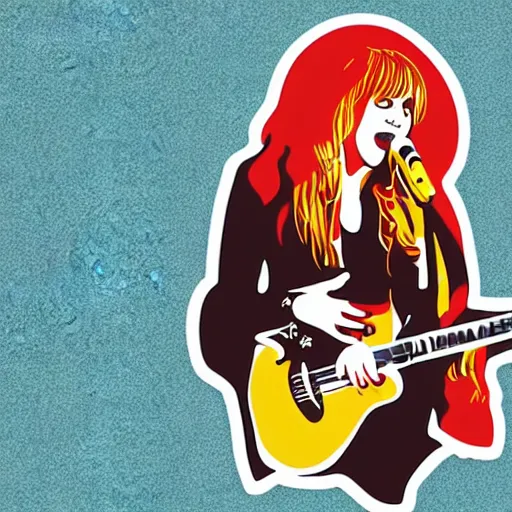 Image similar to stevie nicks playing guitar and singing, sticker - art, svg vector, adobe - illustrator