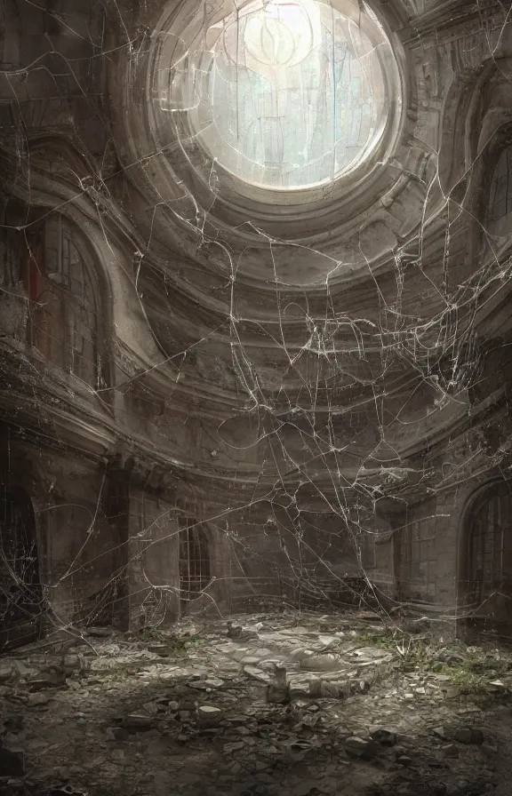 Prompt: an abandoned building, bubble, circular, cobweb, eerie, old, tall, fantasy, 1 9 8 0, artstation, digital art,