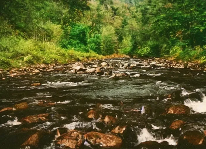Image similar to very low quality blurry vhs footage of a river
