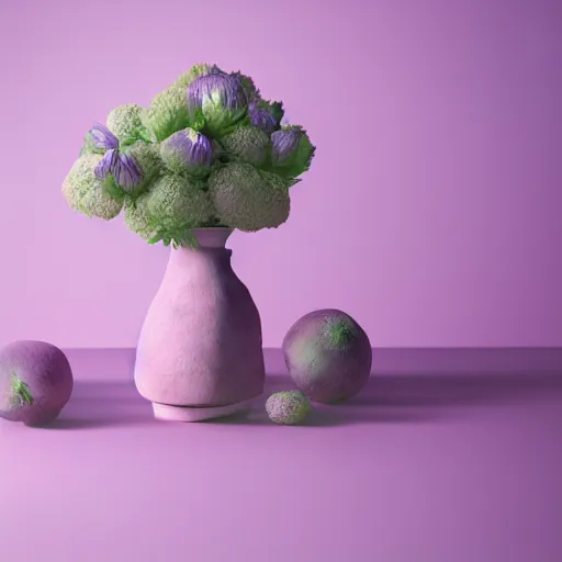 Prompt: 3 d render of a dutch still life in shades of pink and purple, rendered in octane