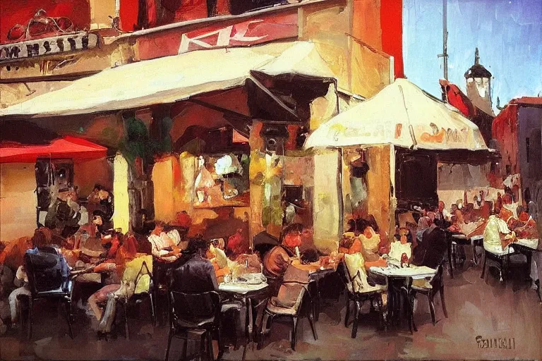 Prompt: “ italian street restaurant on the boulevard, simon pasini ”