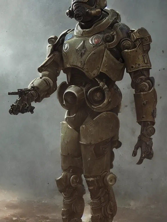 Prompt: portrait of a young soldier from fallout 4 wearing power armor, art by ryo shiotani and greg rutkowski, intricate, beautiful, cute, cinematic lighting