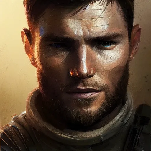 Image similar to portrait of a man by greg rutkowski, jedi commander, he looks like scott eastwood, wearing the tactical gear of the galactic alliance, star wars expanded universe, he is about 5 0 years old, highly detailed portrait, digital painting, artstation, concept art, smooth, sharp foccus ilustration, artstation hq