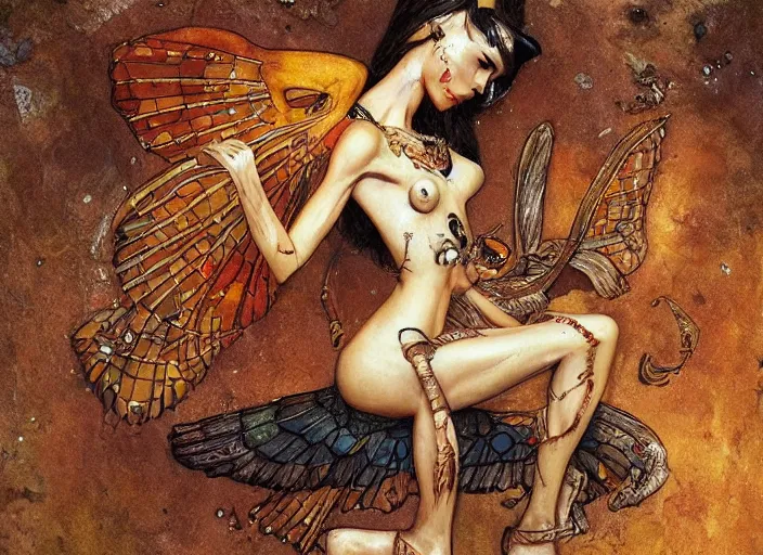 Prompt: egyptian fairy painting carved in amber by chiara bautista and norman rockwell and greg rutkowski weta studio