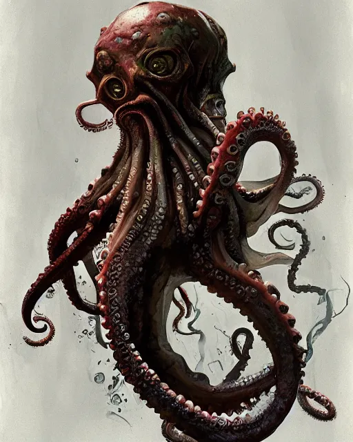 Image similar to hyper realistic photo portrait zombie octopus greg rutkowski, james gurney, mignola, craig mullins, brom