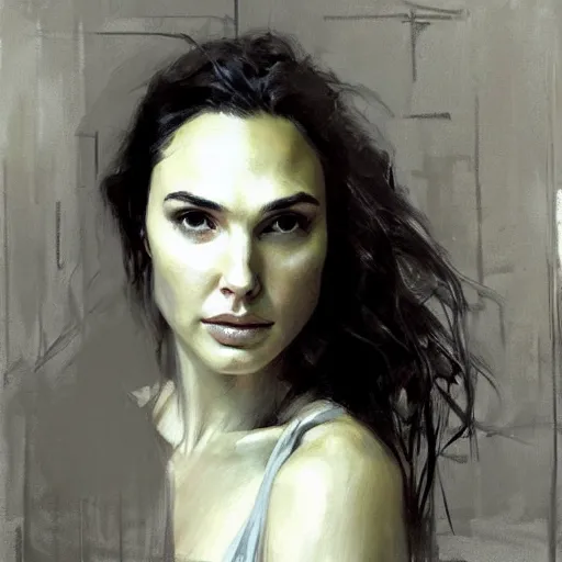 Image similar to portrait of gal gadot, shades of gray by jeremy mann