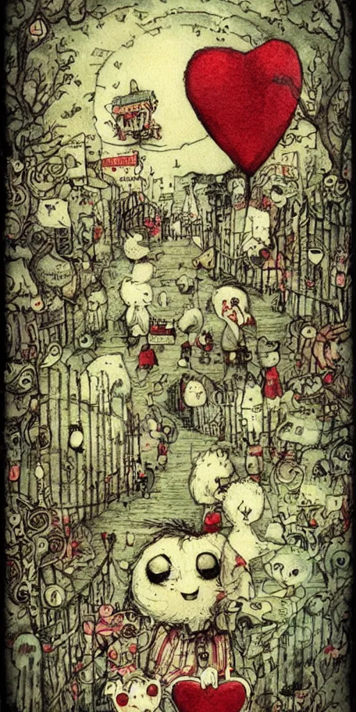 Image similar to a vintage valentine's day scene by alexander jansson and where's waldo