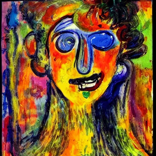 Image similar to a painting of a person with many different colors, an abstract painting by affandi, pixiv, neo - expressionism, grotesque, fauvism, artwork