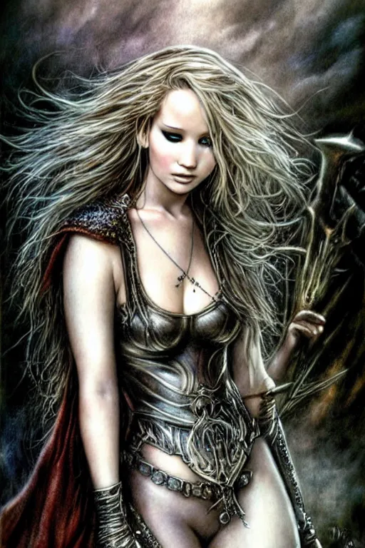 Prompt: jennifer lawrence as a fantasy princess, by luis royo, heavy metal, fantasy, gothic, fantasy character art,