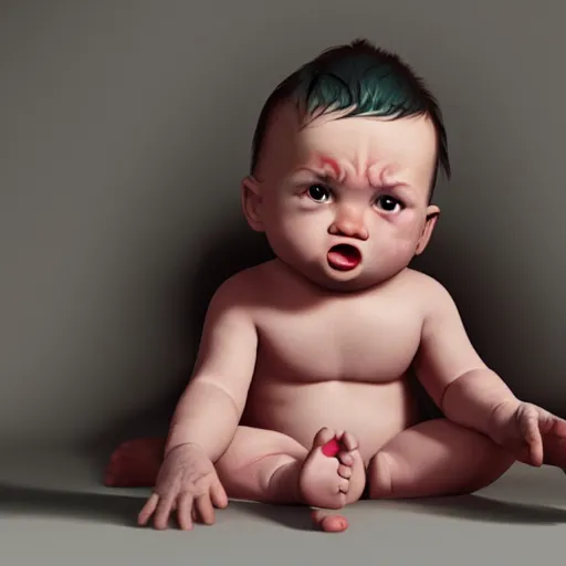 Image similar to cute angry baby, hyperrealism, hyperrealistic, cinematic masterpiece, fantasy style 8 k octane render