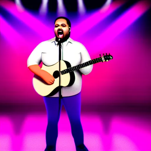 Prompt: photo of david gspd singing on big stage, purple and rose light color, photorealistic, high energy, highly detailed, 4K, UE5