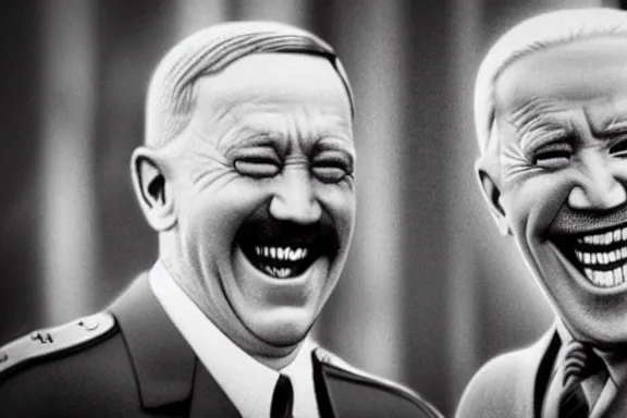 Image similar to “ very very intricate photorealistic photo of hitler and joe biden laughing together, detailed natural lighting, award - winning crisp details ”