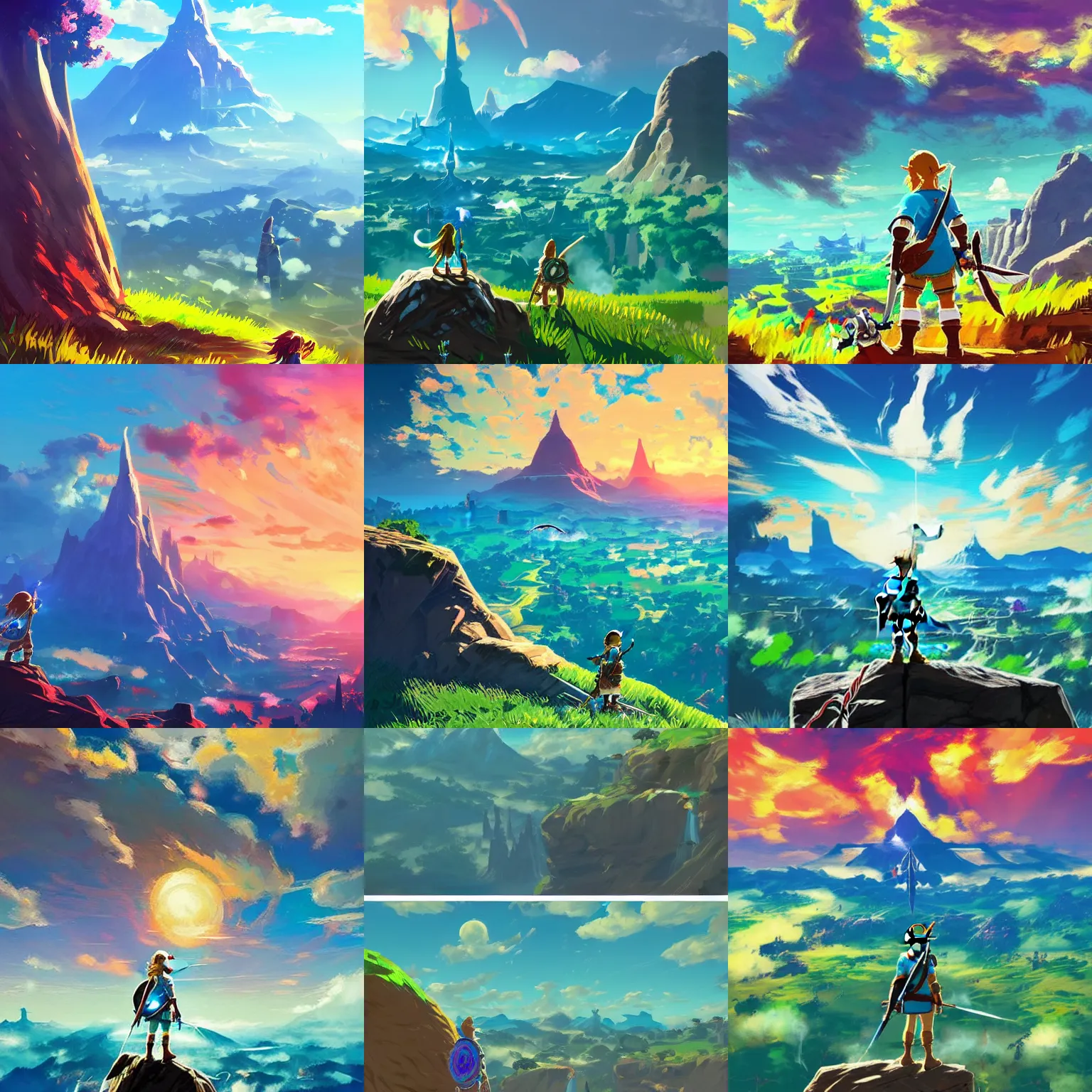 Prompt: beautiful Breath of The Wild landscape, colorful, dramatic, trending on artstation