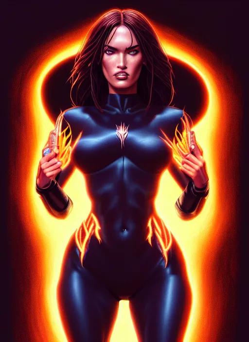 Prompt: symmetry!! gantz portrait of megan fox as a dark phoenix, unholy, intricate, highly detailed, dynamic lighting, digital art, digital painting, artstation, terence nielsen, sharp focus, illustration, art by artgerm and greg rutkowski and moebius, 8 k