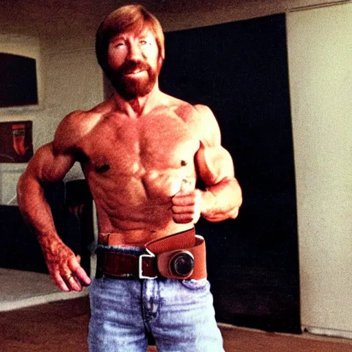 Image similar to photo of Chuck Norris looking incredibly skinny and malnourished, professional photo