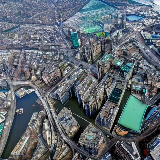 Image similar to underwater photography looking down kn Glasgow cityscape at the bottom of the sea