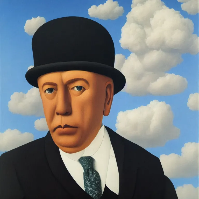 Image similar to portrait of a cloud faced man, by rene magritte, centered, detailed painting, hd, hq, high resolution, high detail, 4 k, 8 k