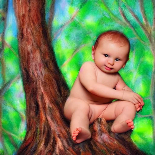 Image similar to baby on a tree, photorealistic, detailed