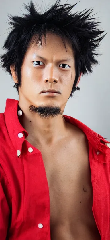 Prompt: “ a portrait photo of luffy, side shot, by professional photographer, 8 k resolution, high quality ”