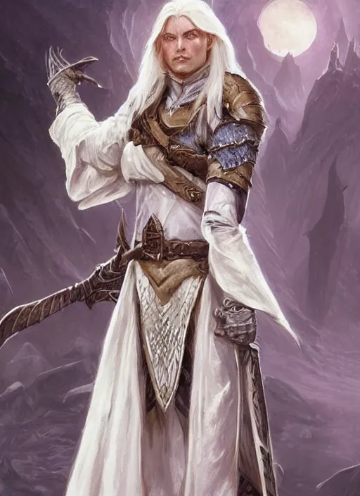 Prompt: white adept, ultra detailed fantasy, dndbeyond, bright, colourful, realistic, dnd character portrait, full body, pathfinder, pinterest, art by ralph horsley, dnd, rpg, lotr game design fanart by concept art, behance hd, artstation, deviantart, hdr render in unreal engine 5