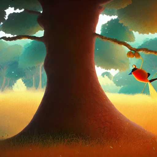 Image similar to goro fujita ilustration hirundo rustica in a forest tree, painting by goro fujita, sharp focus, highly detailed, artstation