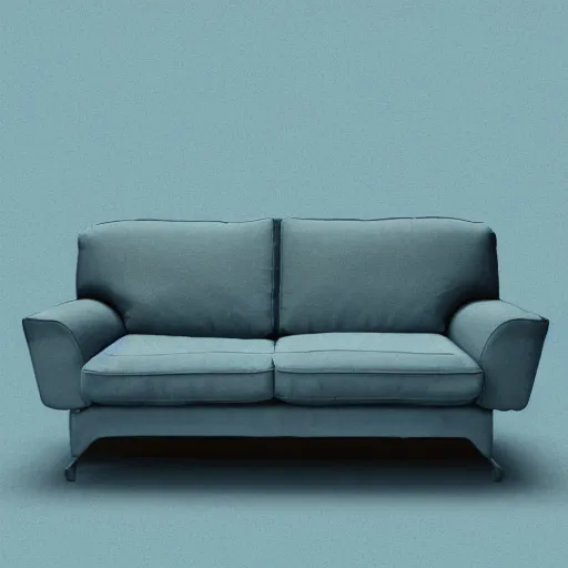 Image similar to photo of a scared anthropomorphic sofa, hiding behind another sofa, digital art