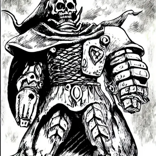 Image similar to Skull Knight from Berserk by kentaro miura, in manga style