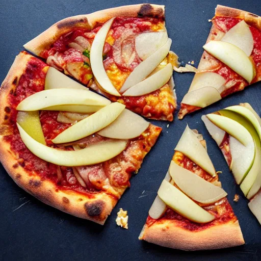 Prompt: pizza with pear slices