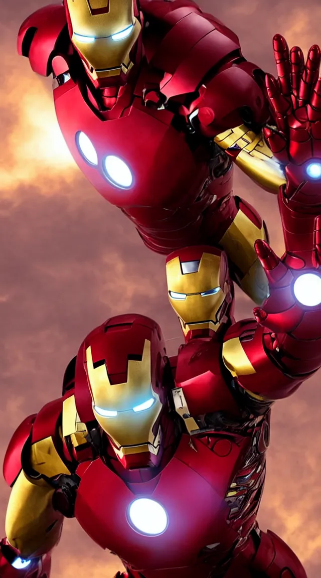 Image similar to Iron man in a hellish suit, novie frame, cinematic lighting