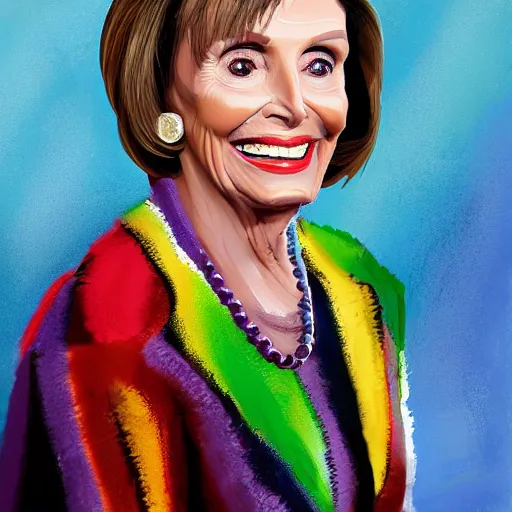 Prompt: portrait of president nancy pelosi as a smiling laughing bright lizard android with bumpy skin, airbrush painting, hyper detailed, 8 k, photorealism.