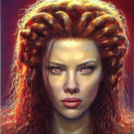 Image similar to a hyperrealistic painting of Scarlett Johanson as Medusa by Bob Eggleton,