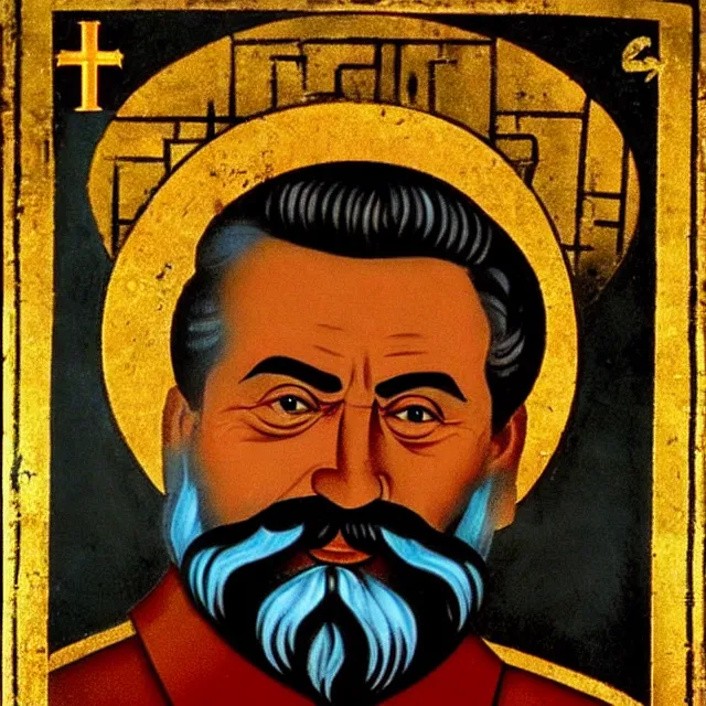 Image similar to stalin's eternal torment in hell abdulov in the style of orthodox icons