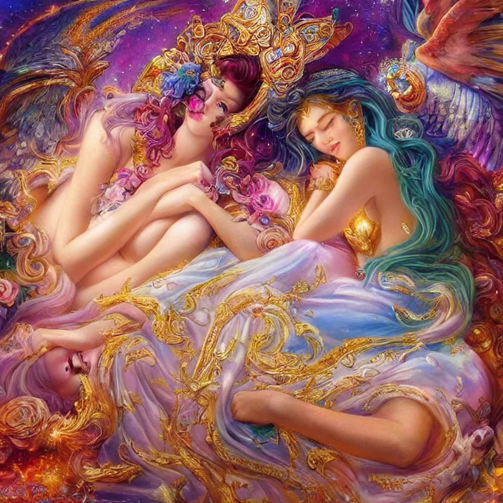 Image similar to a celestial goddess on her day off catching up on social media in bed, magic realism, art by josephine wall, art by huang guangjian, art by viktoria gavrilenko, art by amanda sage, trending on artstation