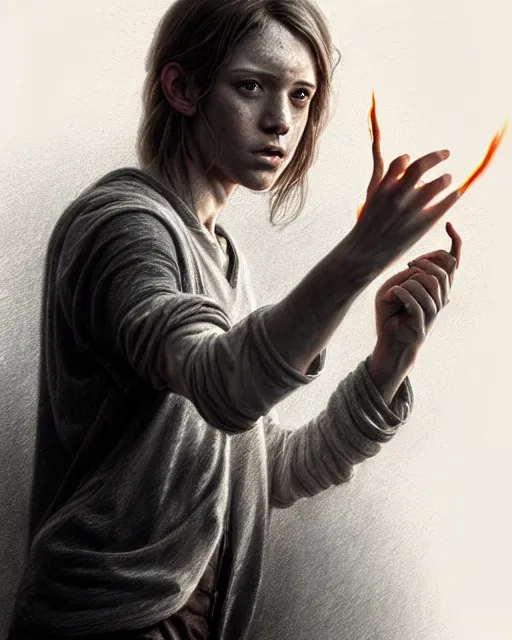 Prompt: a young wizard casting a fireball | | pencil sketch, realistic shaded, fine details, high detail, real life skin, freckles, 8 k, stunning detail, realistic shaded lighting poster by greg rutkowski, magali villeneuve, artgerm, jeremy lipkin and michael garmash and rob rey