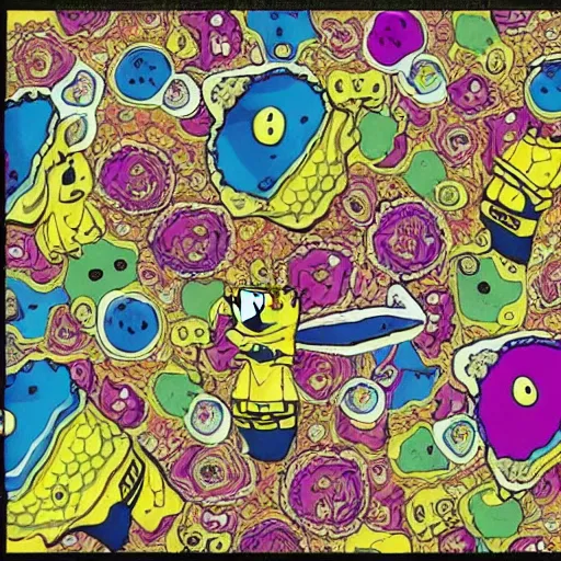 Image similar to spongebob in the style of louis wain