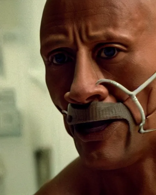 Image similar to film still close up shot of dwayne johnson as hannibal lector from the movie the silence of the lambs. photographic, photography