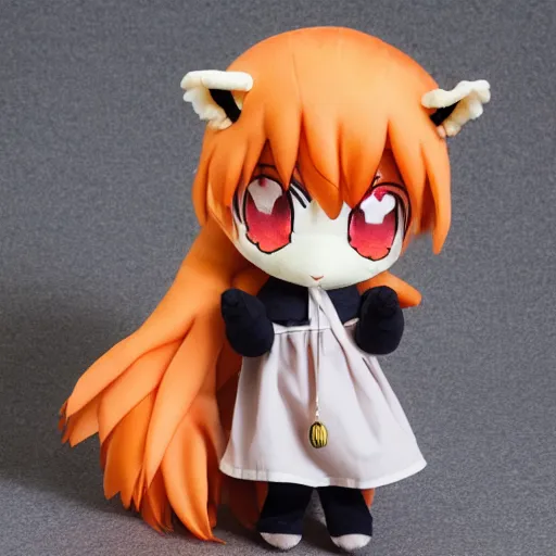 Image similar to cute fumo plush of a foxgirl rpg item shop owner, three point lighting, dramatic, anime, grumpy