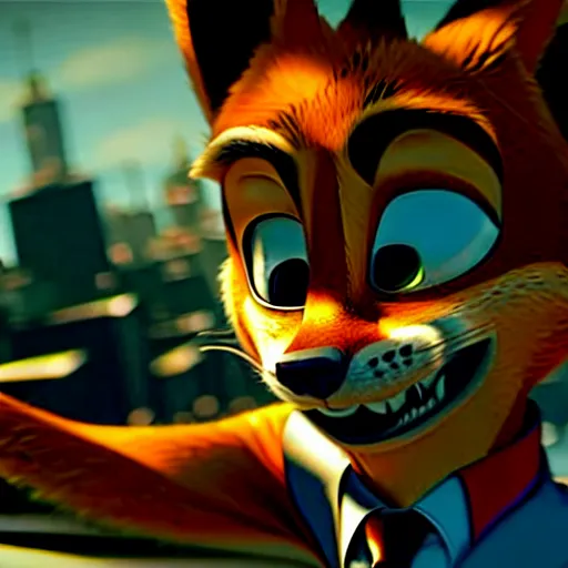 Image similar to nick wilde as max payne 3 set in gritty neo - noir zootopia