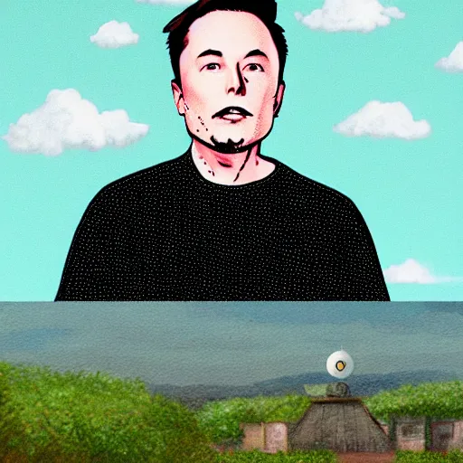 Image similar to elon musk, studio ghibli art style