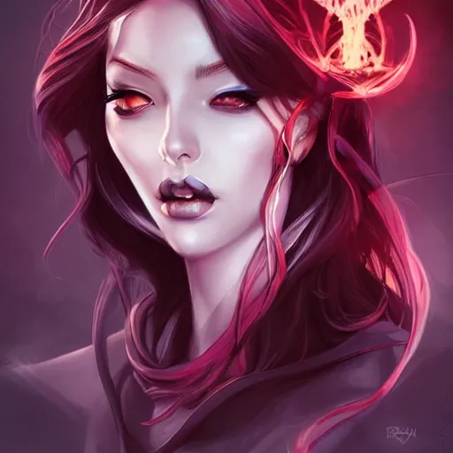 Prompt: a beautiful demoness by Loish and RossDraws and artgerm and WLOP, symmetrical portrait