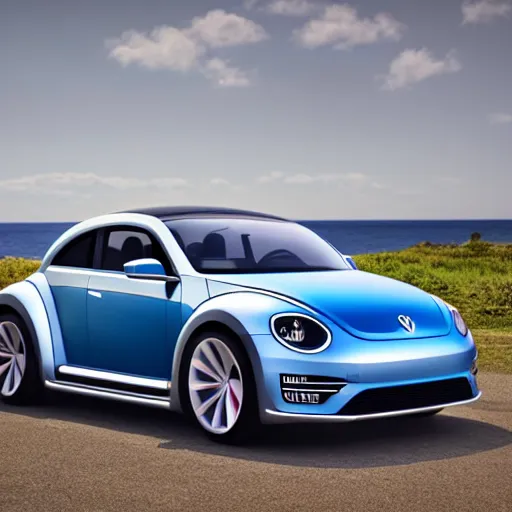 Image similar to if Tesla made a Volkswagen beetle, 8k, high definition, highly detailed