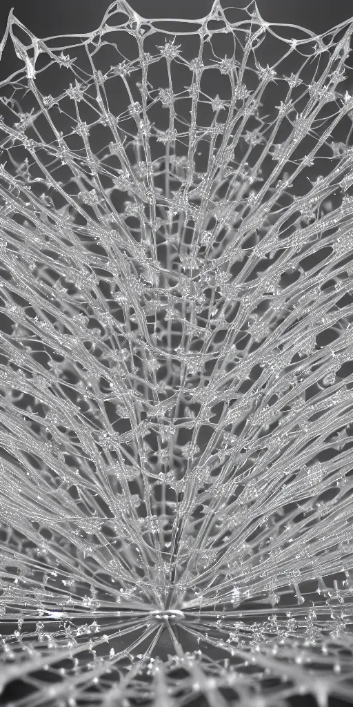 Image similar to a photorealistic render of one single radiolaria sculpture, made of liquid metal, c 4 d, by ernst haeckel, hyper realistic, plain background, 8 k, volumetric lightning, chrometype, octane render