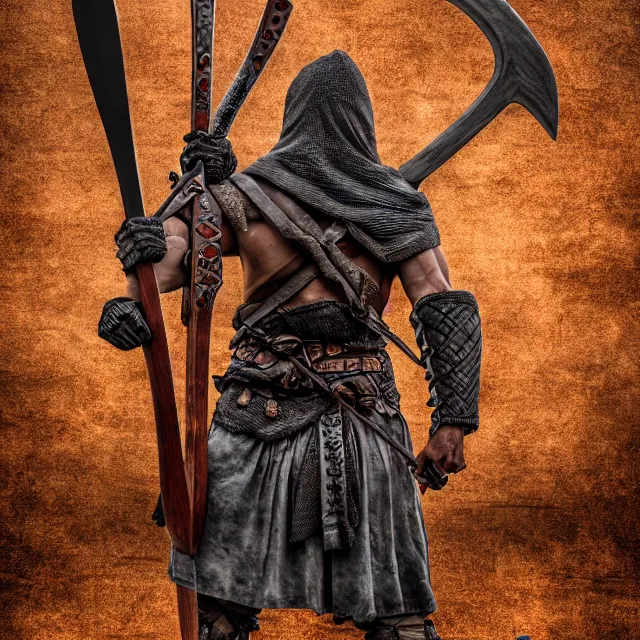 Image similar to warrior with big axe and executioner's hood, highly detailed, 8 k, hdr, smooth, sharp focus, high resolution, award - winning photo