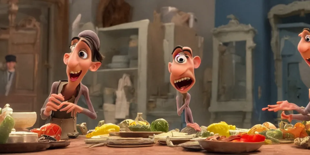 Image similar to a still from ratatouille with Adam driver