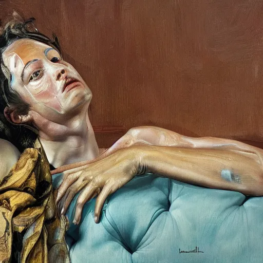 Image similar to high quality high detail painting by lucian freud and jenny saville, hd, daydreaming, turquoise