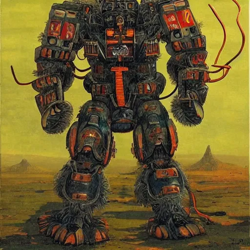 Image similar to beastial ursine combat mecha in the style of vasily vereshchagin and evangelion