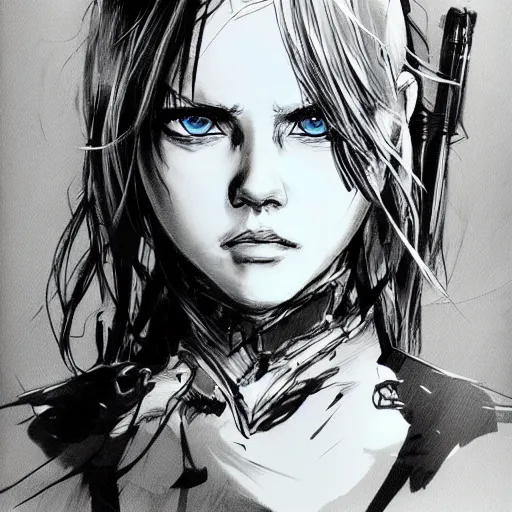 Prompt: kristina pimenova drawn in the style of yoji shinkawa, concept art, extremely detailed