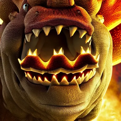 Prompt: stunning awe inspiring hyperrealistic bowser, highly detailed, movie still 8 k hdr atmospheric lighting